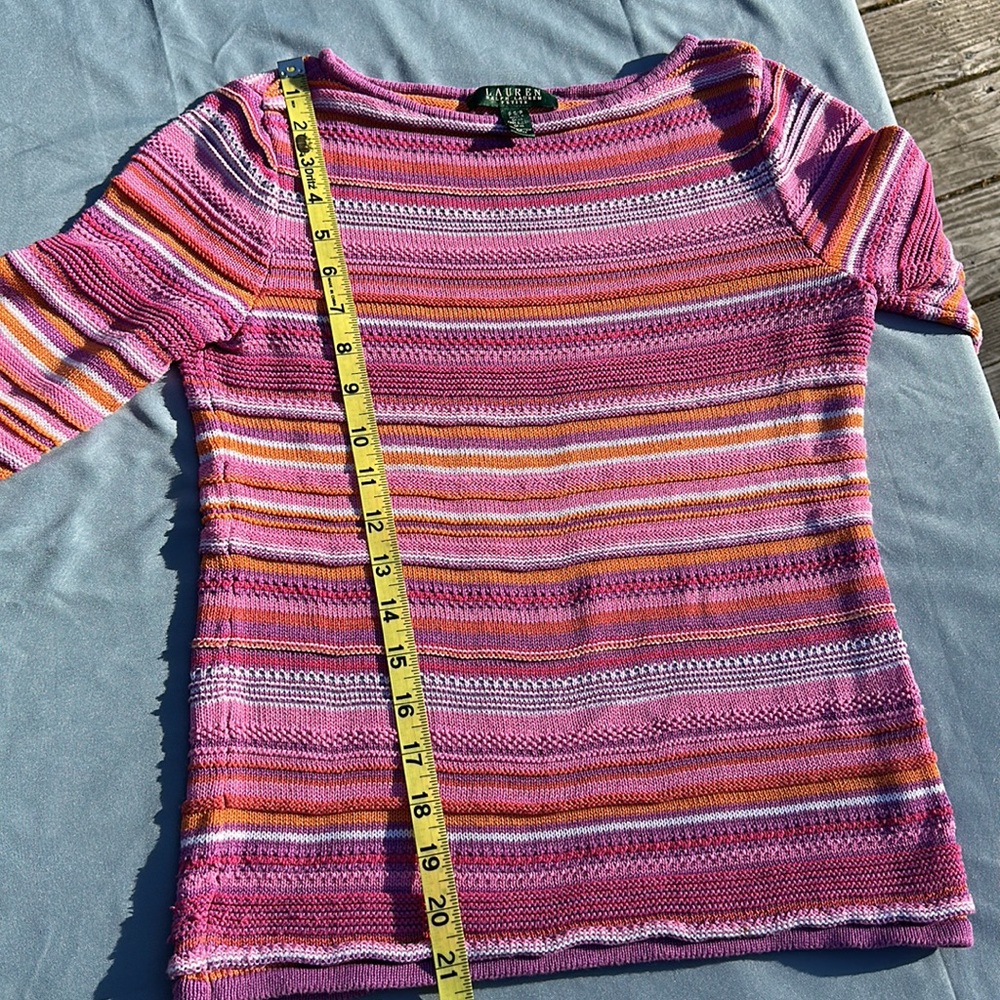 Lauren Ralph Lauren 3/4 sleeve multi knit multi color sweater purple, pink S/P - Picture 6 of 7